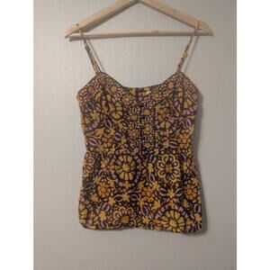 Trina Turk Tank Top Womens 6 Floral Half Button Summer Hippy Boho Festival